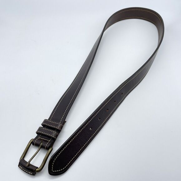 Old Navy Leather Belt Men’s 36 Brown Leather Contrast Cream Stitch Western Norm - Picture 4 of 16